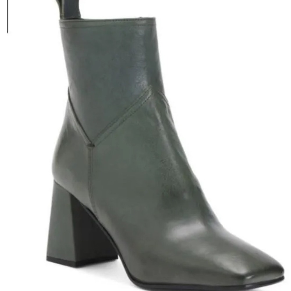 Napoleoni Vintage Italian Green Leather Boots Block Heel Women's Size 39 US 8.5
